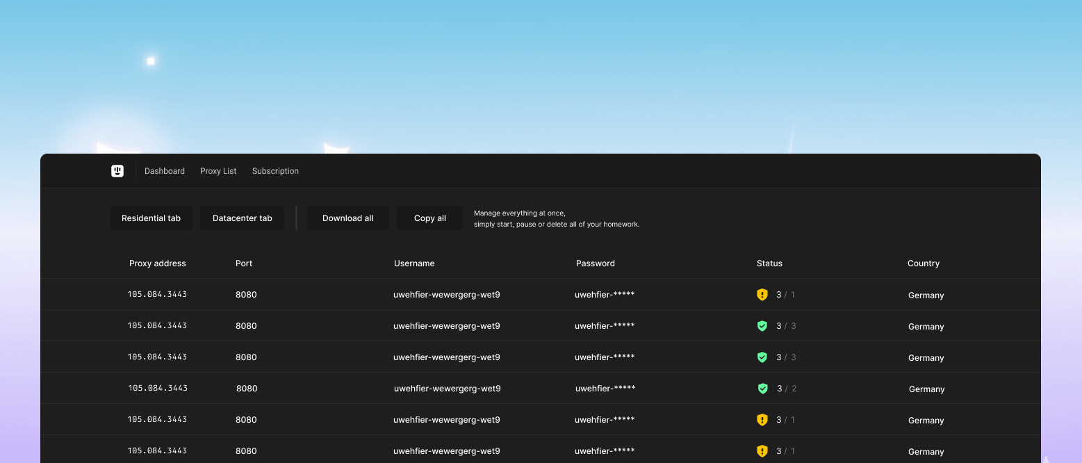 Premium Proxies Dashboard