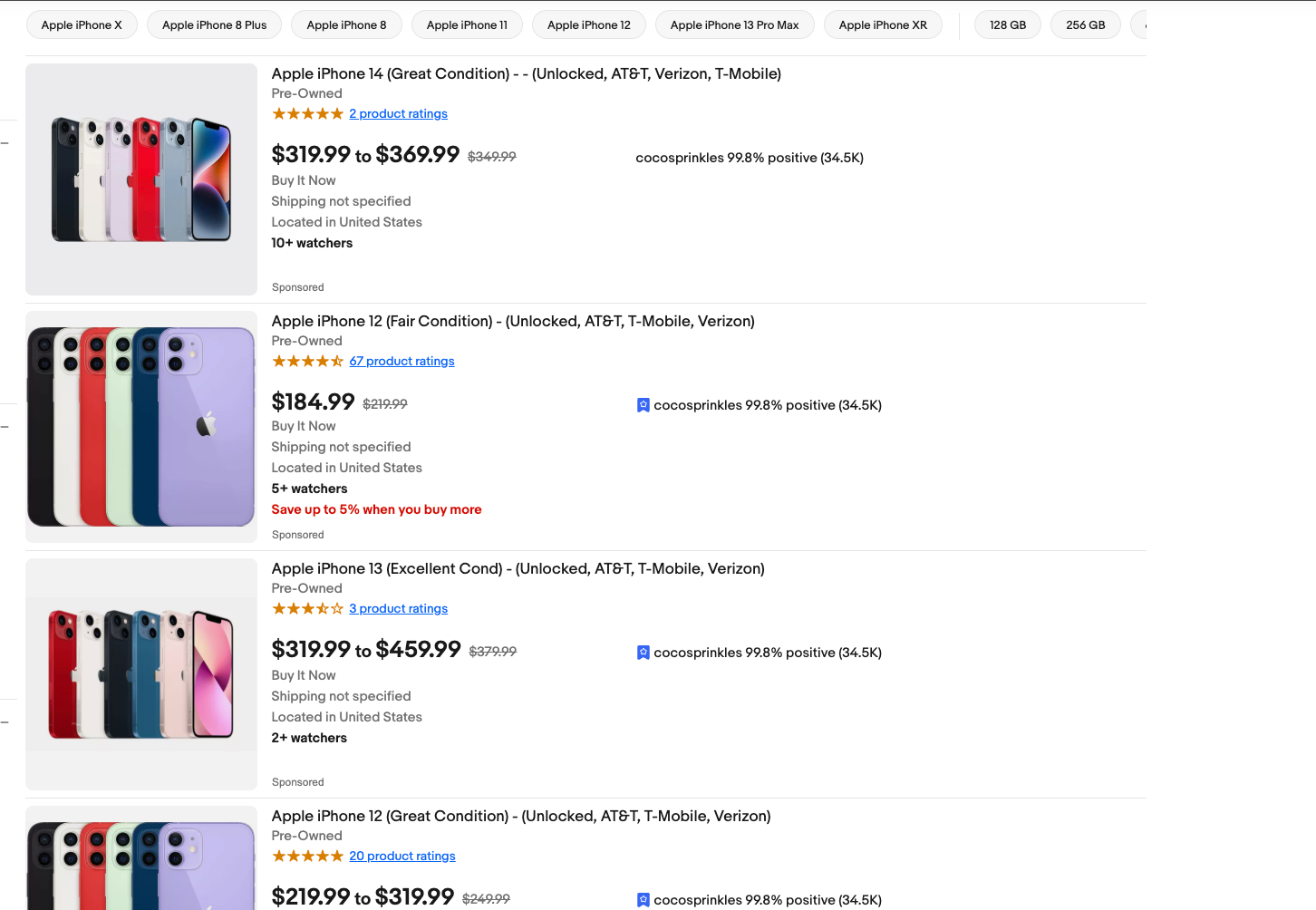 ebay scraping results